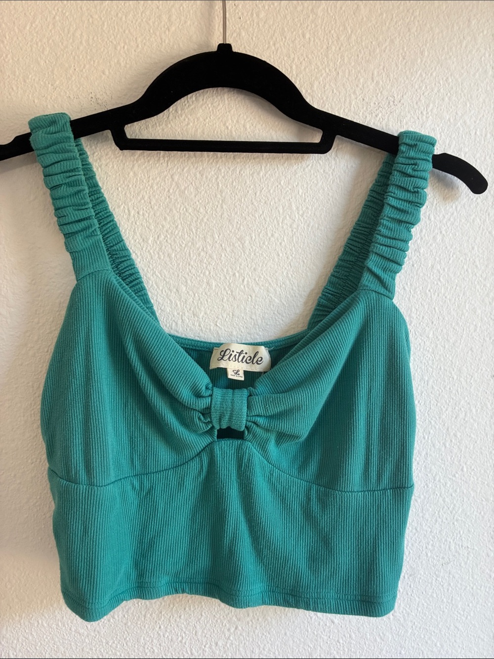 Listicle Teal Ribbed Crop Tank with Front Knot
